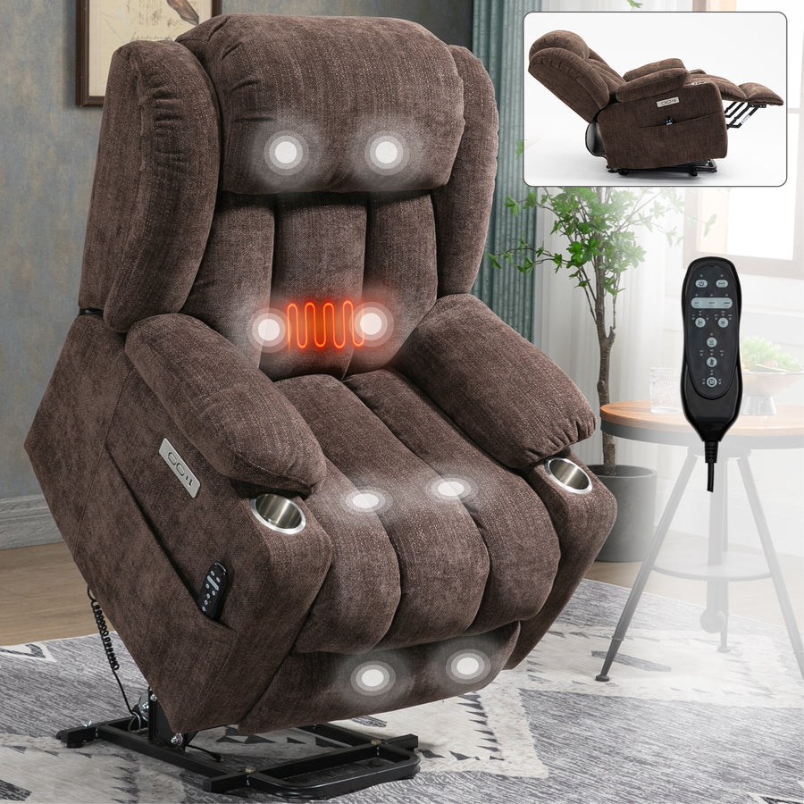 Up to 350 LBS Chenille Power Lift Recliner Chair - Brown - primary color shot