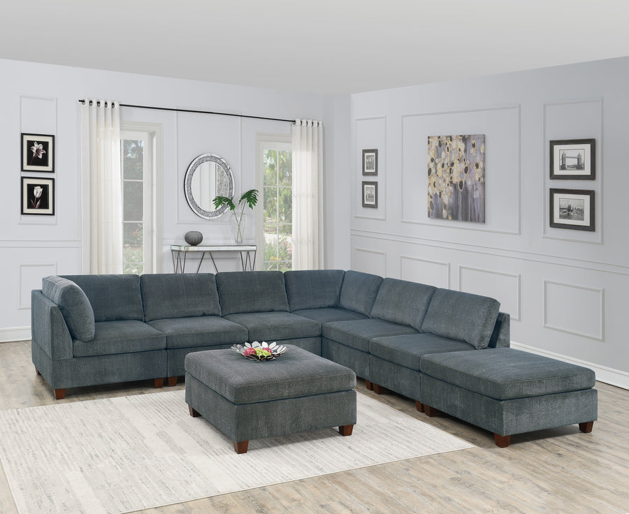Living Room Furniture Grey Chenille Modular Sectional 8pc Set Large Corner L-Sectional Modern Couch 2x Corner Wedge 4x Armless Chairs and 2x - primary color shot
