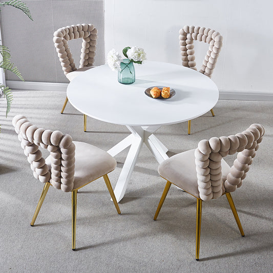 Vivette Modern Upholstered Side Chairs with Golden Metal Legs Set of 2 Beige