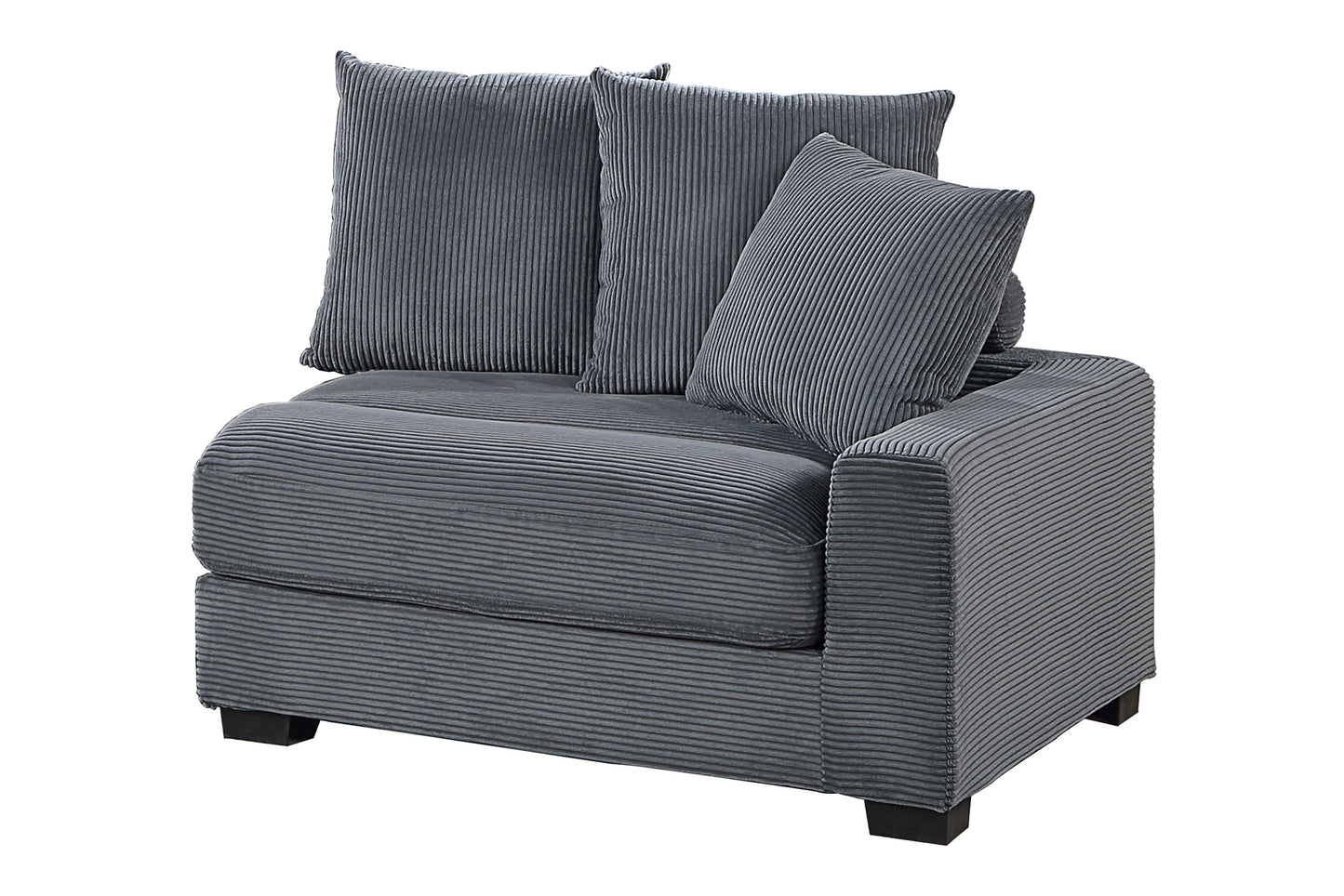 Contemporary Dark Gray 4pc Modular Sectional Set Corduroy Couch LAF & RAF Chairs Armless Chair Ottoman Living Room Furniture - detail view 7