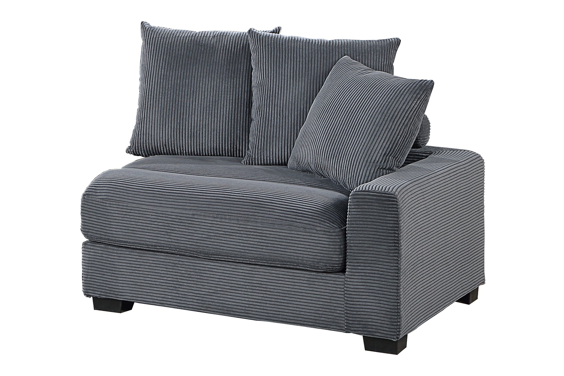 Contemporary Dark Gray 4pc Modular Sectional Set Corduroy Couch LAF & RAF Chairs Armless Chair Ottoman Living Room Furniture - detail view 7