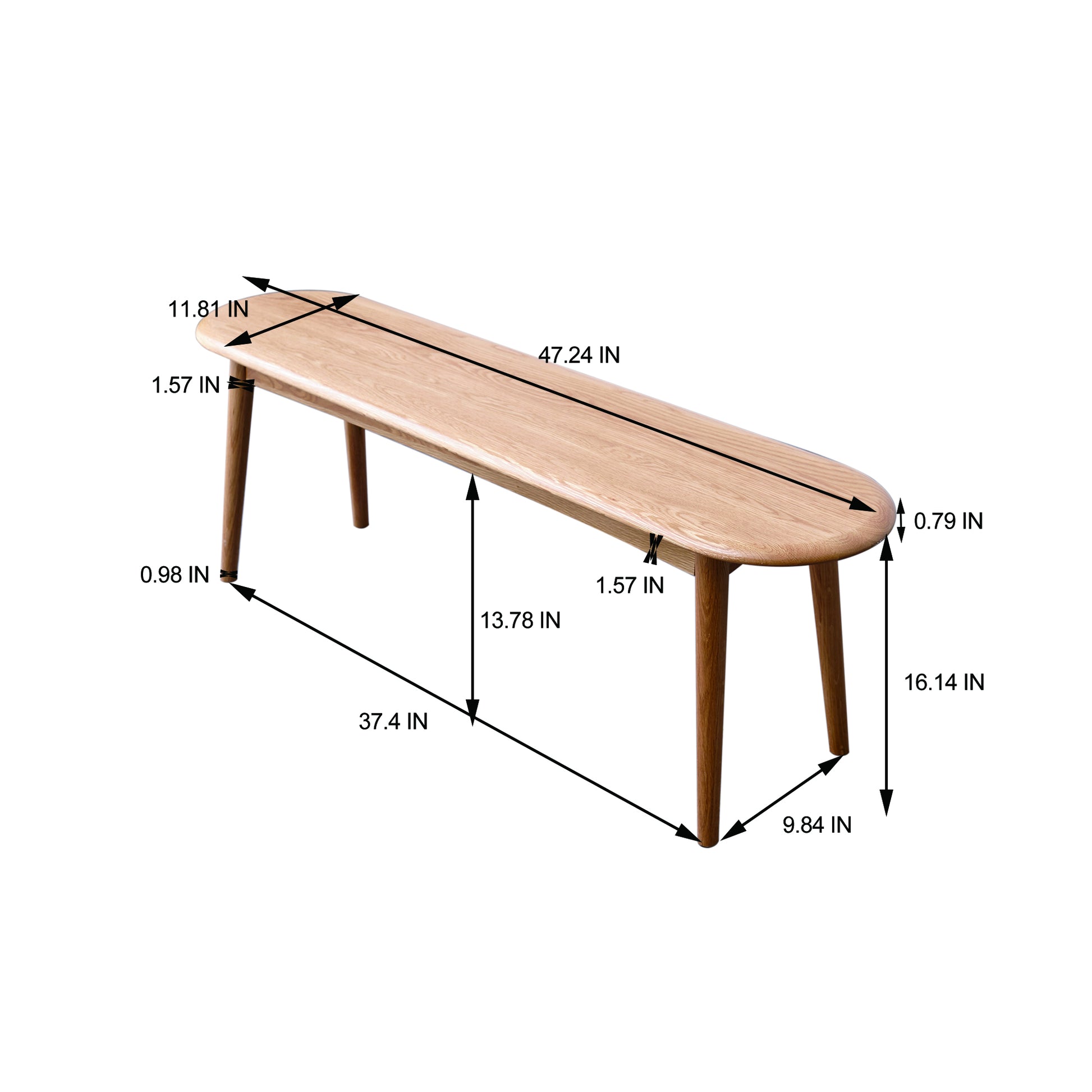 Natural Oak Dining Bench Table Bench with Half-Round Design - detail view 3