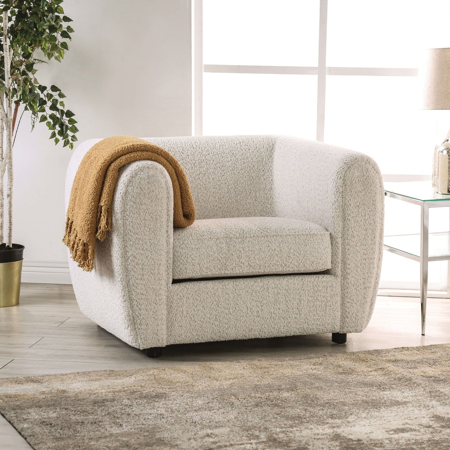 FOA Verdal Contemporary Fabric Accent Chair - Off-White