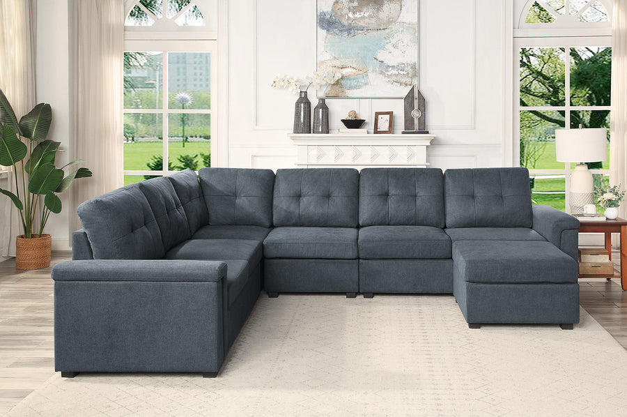 Isla 119' Gray Woven Fabric 7-Seater Sectional Sofa with Ottoman - primary color shot