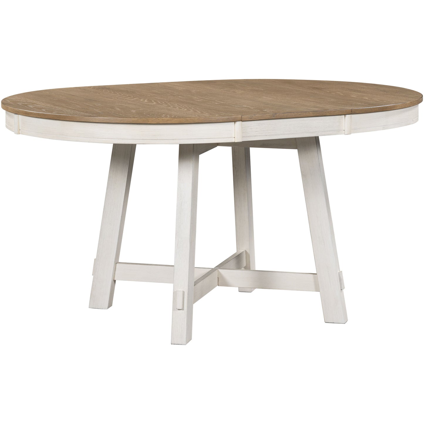 TREXM Farmhouse Round Extendable Dining Table with 16' Leaf Wood Kitchen Table (oak Natural Wood + Antique White) - Oak & Natural - detail view 5