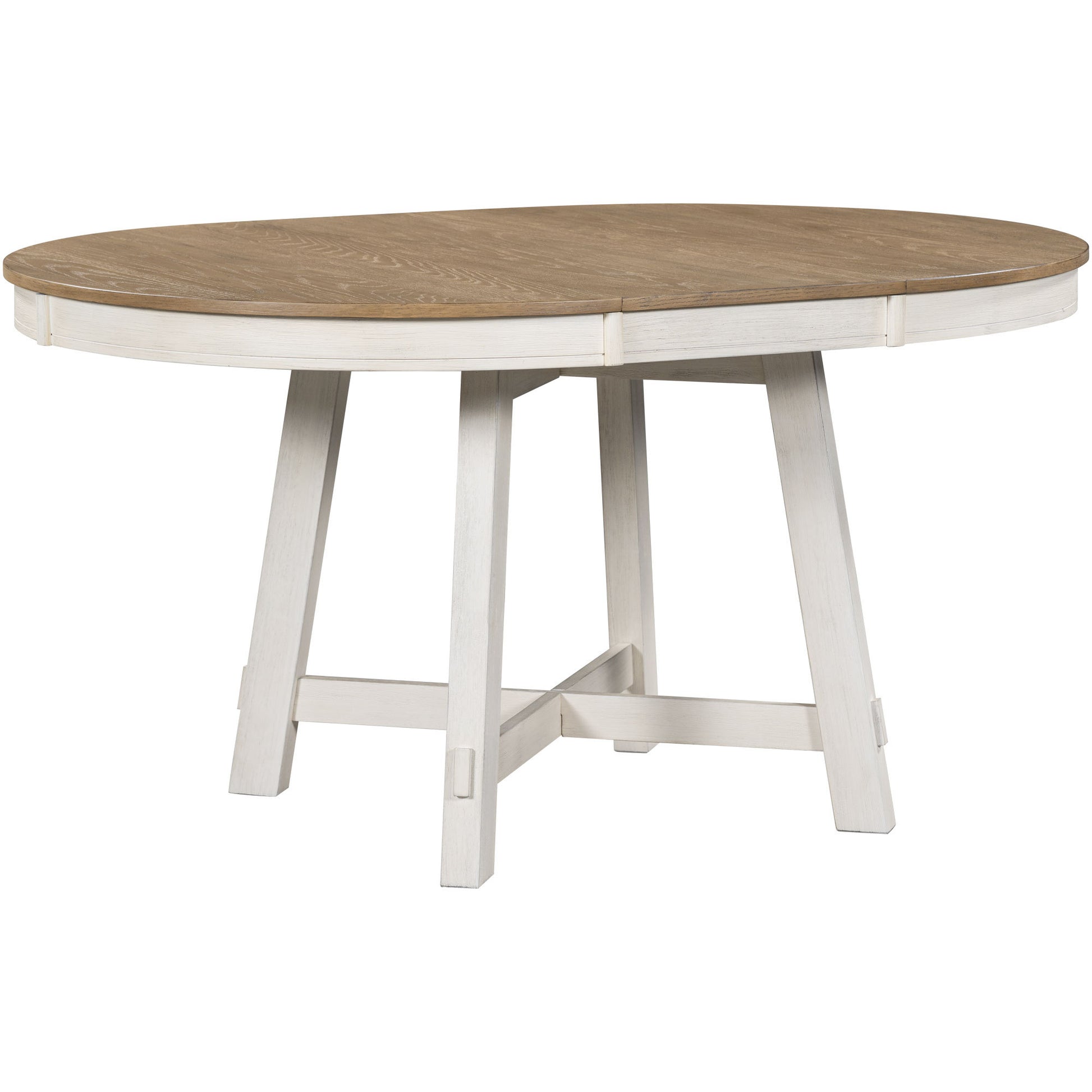 TREXM Farmhouse Round Extendable Dining Table with 16' Leaf Wood Kitchen Table (oak Natural Wood + Antique White) - Oak & Natural - detail view 5