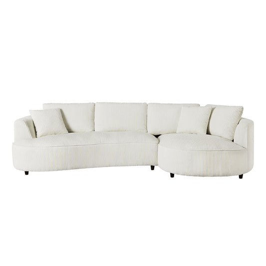122" Corduroy Upholstered Sectional Sectional with Right Facing Chaise - White - detail view 2