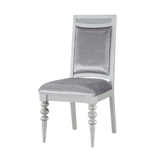 Grey and Platinum Upholstered Side Chairs Set of 2