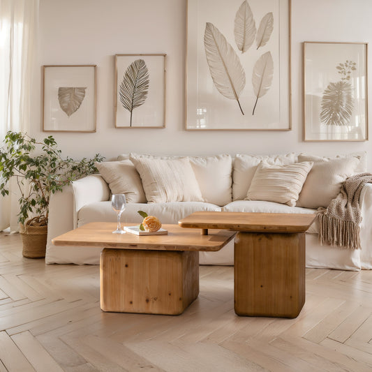 Natural MDF 2-Piece Accent Table Set with Wood Legs (Set of 2) - detail view 2