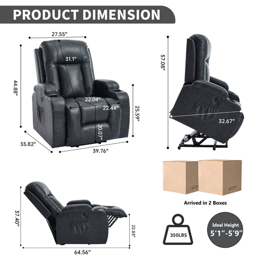Dark Grey PU Linfinite Position Up to 350 LBS Power Lift Recliner Chair for Elderly - Gray - detail view 2
