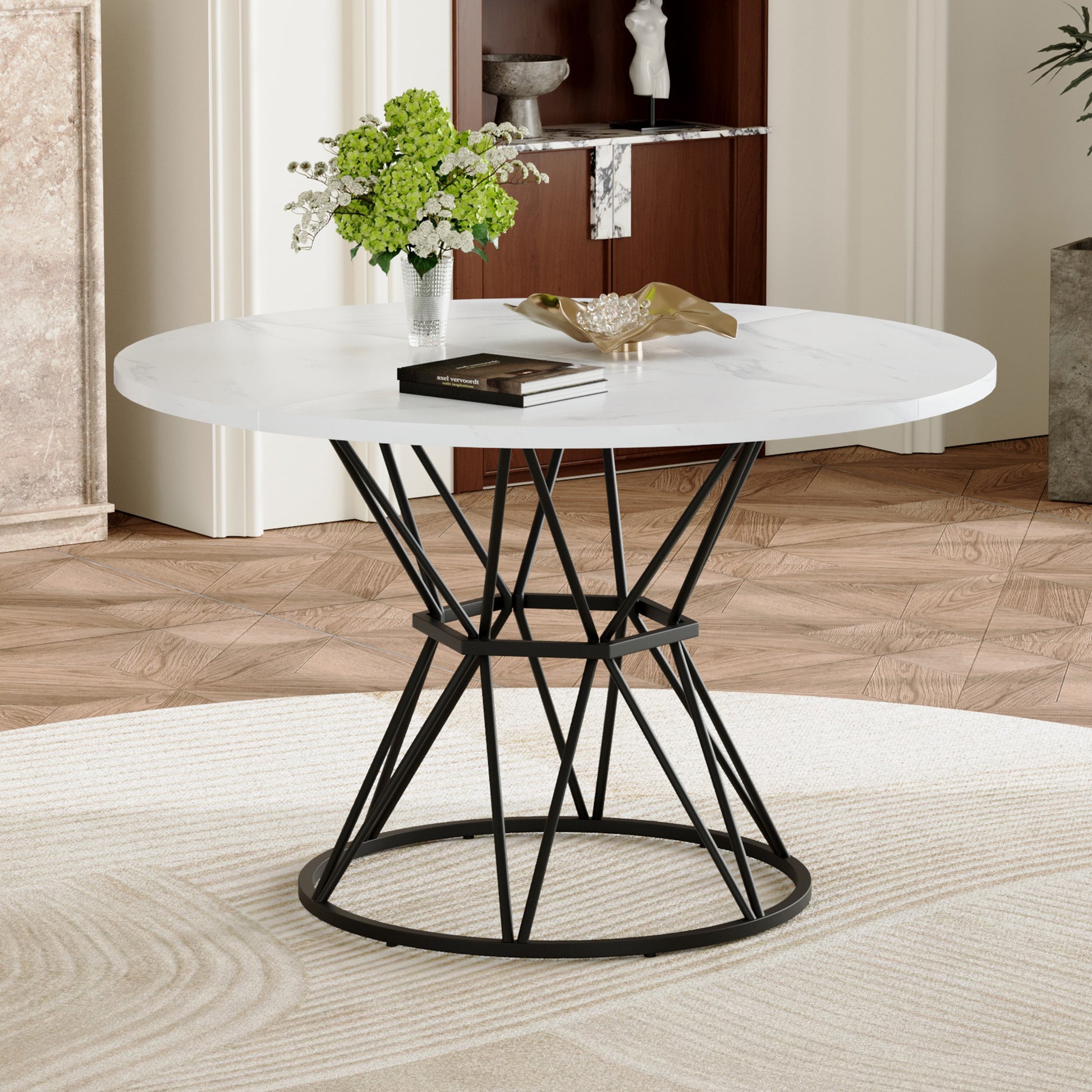 A Circular Dining Table with a Diameter of 47" - White & Black - detail view 3