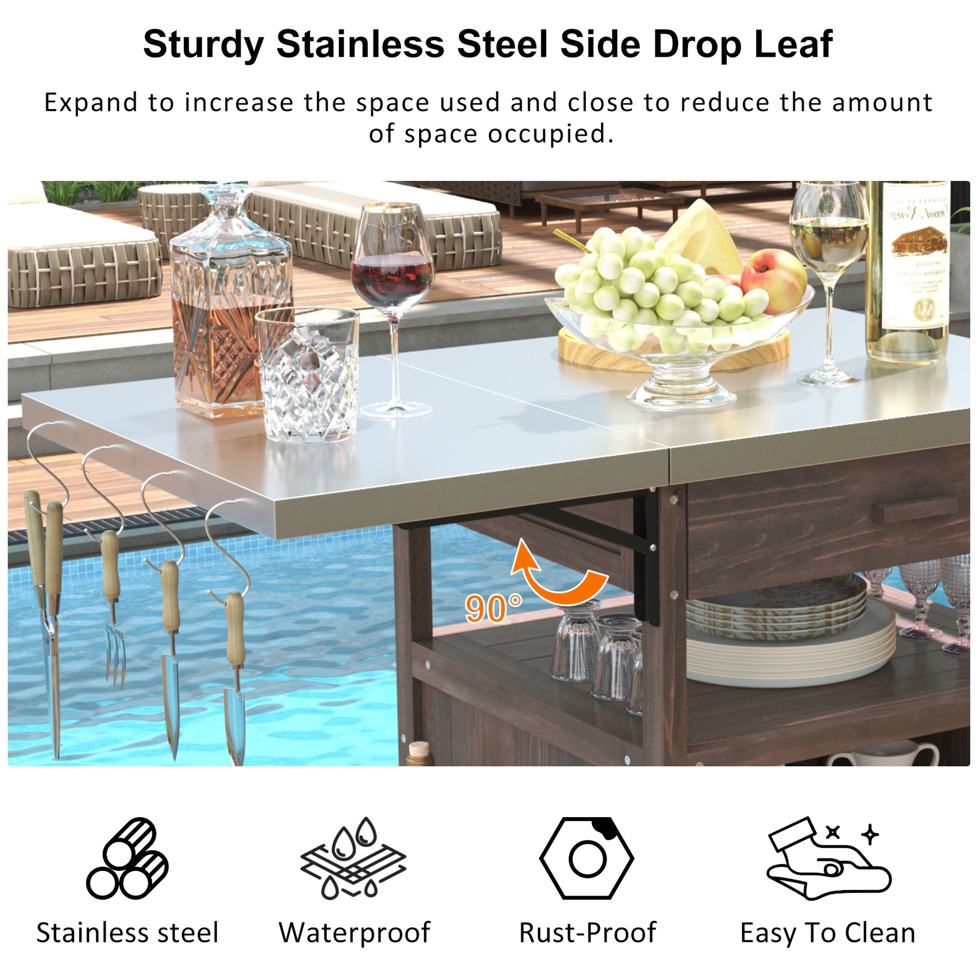K&k 40.5' Outdoor Grill Cart with Stainless Steel Top - Brown - detail view 6