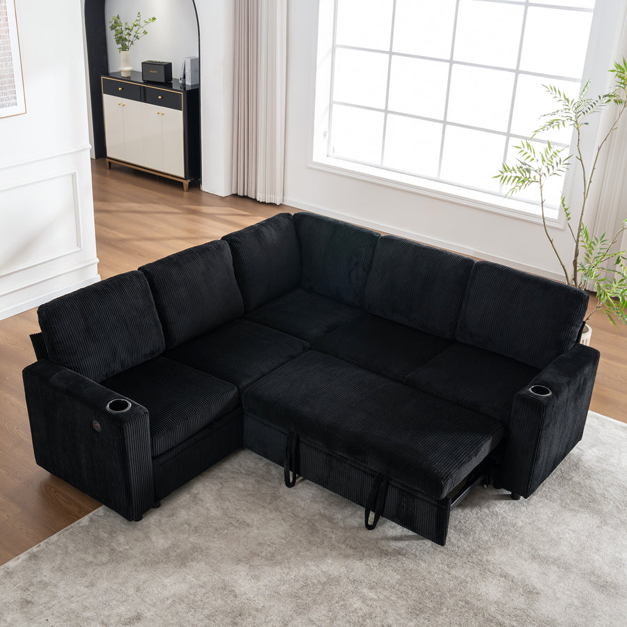 Sectional Sleeper Sofa with Pull Out Bed, Modular Corner Sofa with Storage, Sectional Couches for Living Room - primary color shot