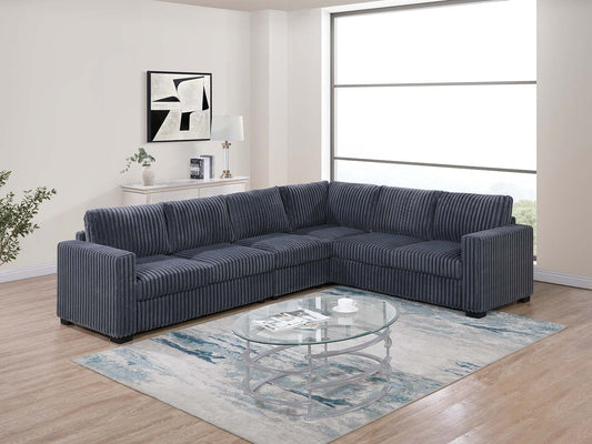 Elegant 4-Pc Sectional Set Dark Gray One Arm Loveseat Corner Wedge Armless Chair Corduroy Upholstered L-Shaped Plush Couch - primary color shot
