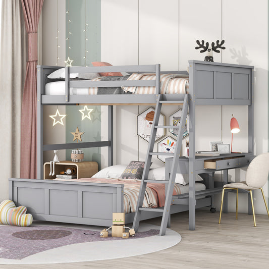 Full over Full Bunk Bed with Desk - Gray - primary color shot