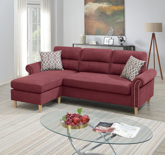 Paparika Red Color Polyfiber Reversible Sectional Sofa Set Chaise Pillows Plush Cushion Couch Nailheads - primary color shot