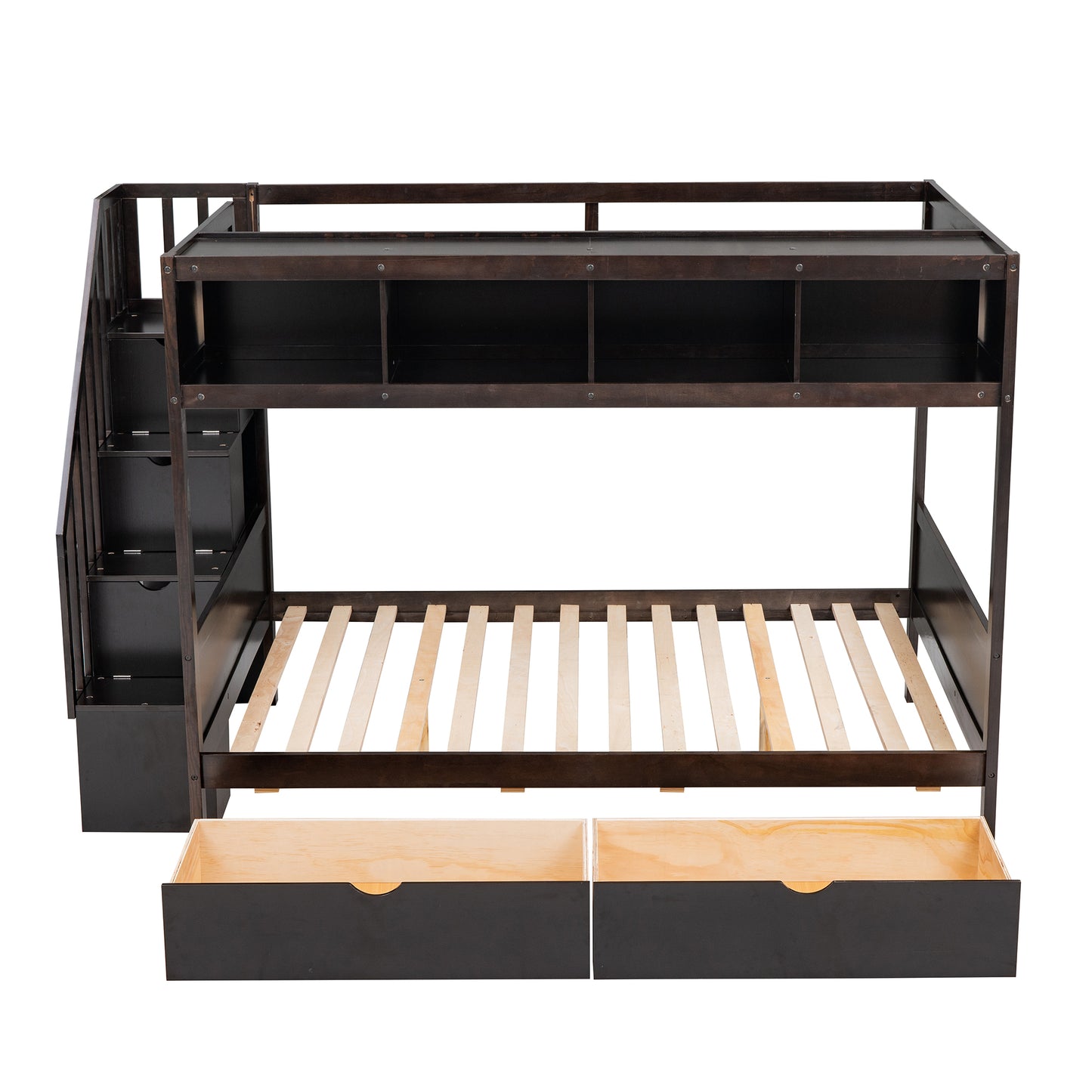 Twin over Full Bunk Bed with Shelfs - Espresso - detail view 5