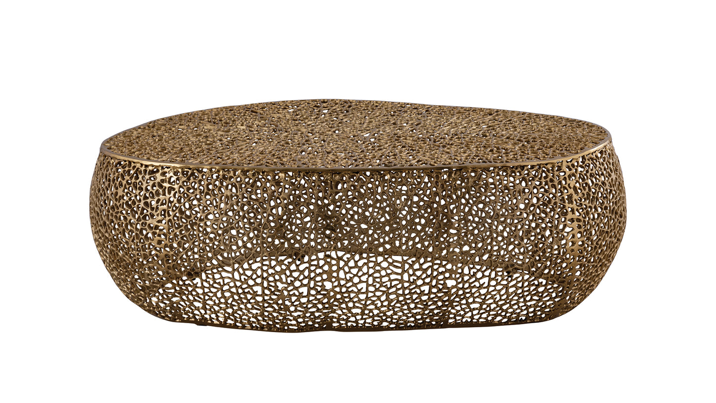 Azriel Oval Aluminum Mesh Coffee Table, Gold