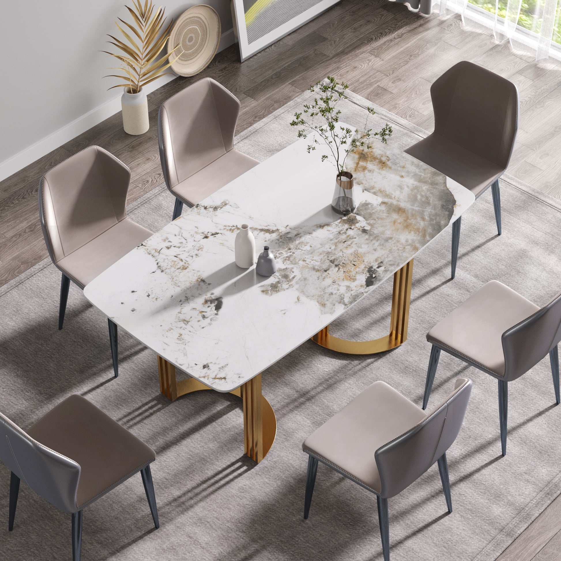 Moto 63" Modern Sintered Stone Dining Table with Gold Base
