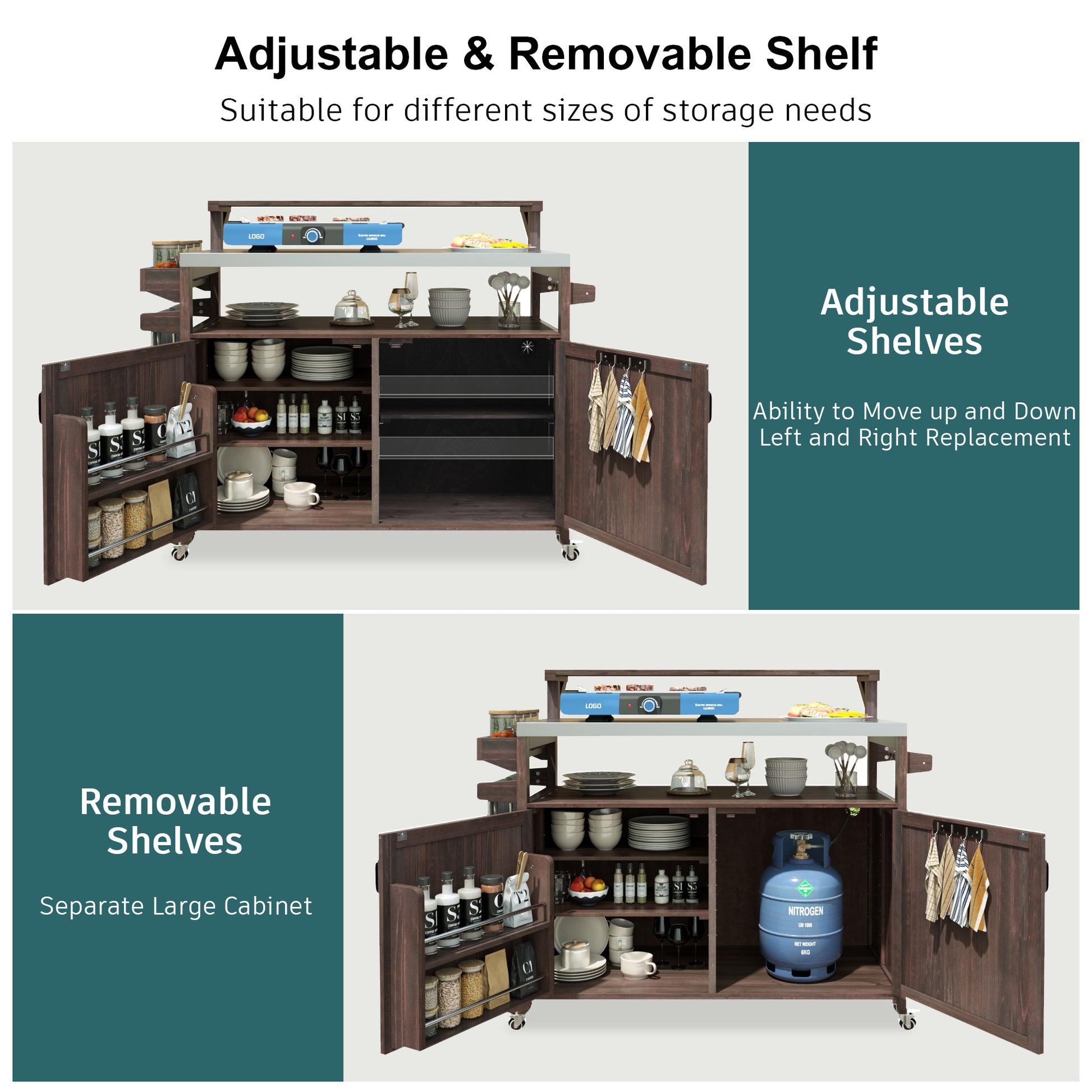 K&k 53.3' Outdoor Kitchen Island with Raised Shelf - Brown - detail view 5
