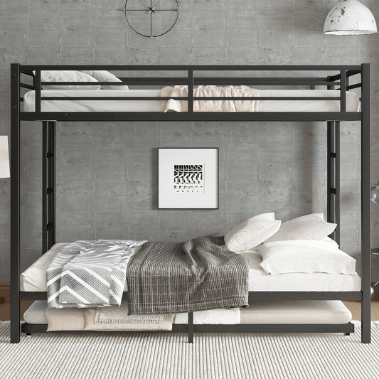 Queen over Queen Metal Bunk Bed with Twin Size Trundle - Black - detail view 2