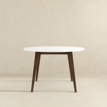 Brown and White Round Solid Wood Dining Room Table with Brown Wood Base - primary color shot