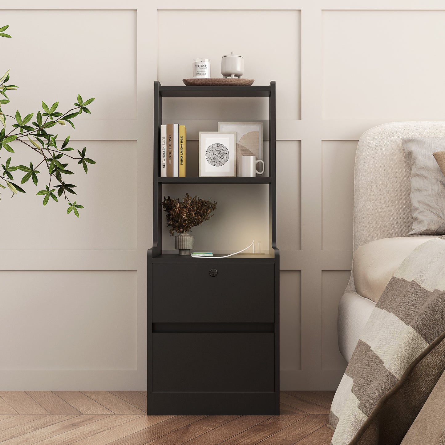 Nightstand with Charging Station - Black - detail view 3