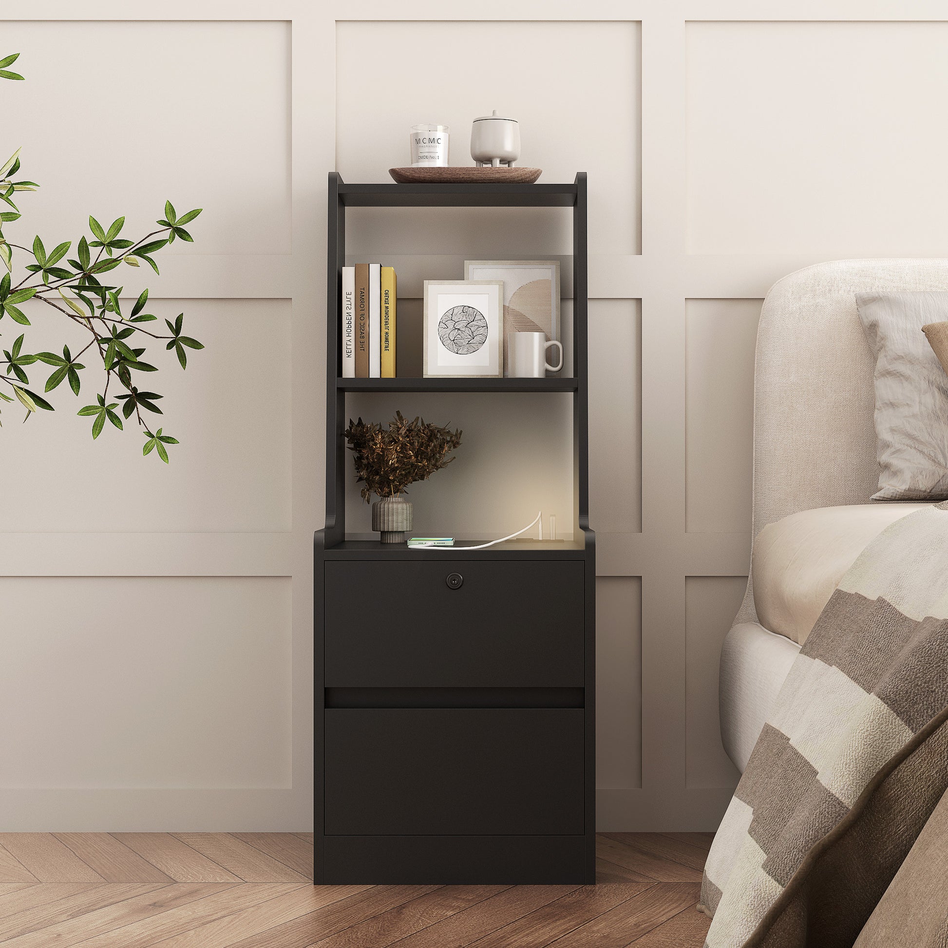 Nightstand with Charging Station - Black - detail view 3