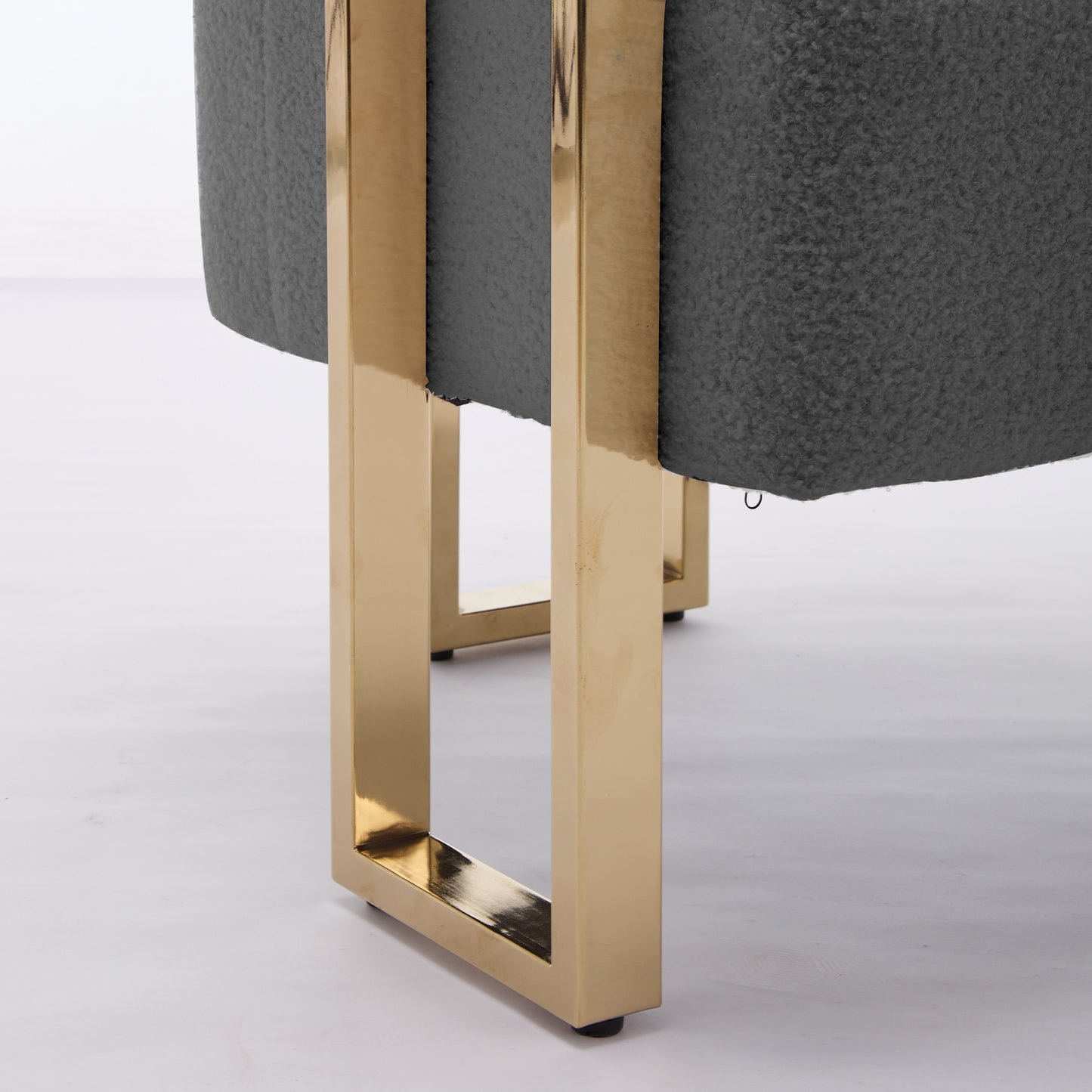 Grey Bouclé Steel Frame Accent Chair with Gold Legs - detail view 8
