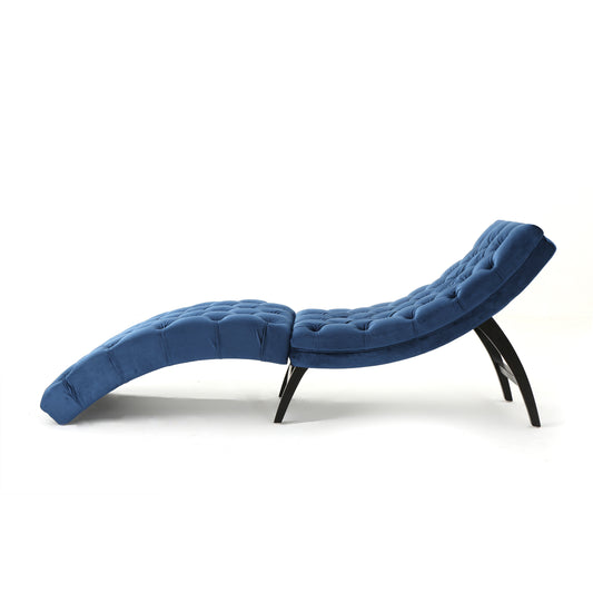 Nora Contemporary Tufted Velvet Chaise Lounge, Blue