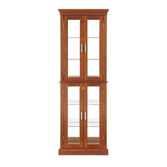 Genevieve 6-Tier Lighted Curio Cabinet with Adjustable Glass Shelves, Mirrored Back & Walnut Finish