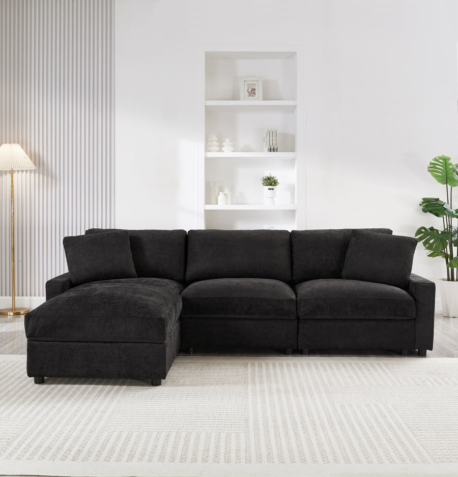 103.54' L Modular Sectional Sofa,4 Storages L-Shaped polyester Fabric Sectional Couches for Living Room,3-Seater Cloud Couches with Ottoman,Modern, Small Space, Easy Assembly - primary color shot