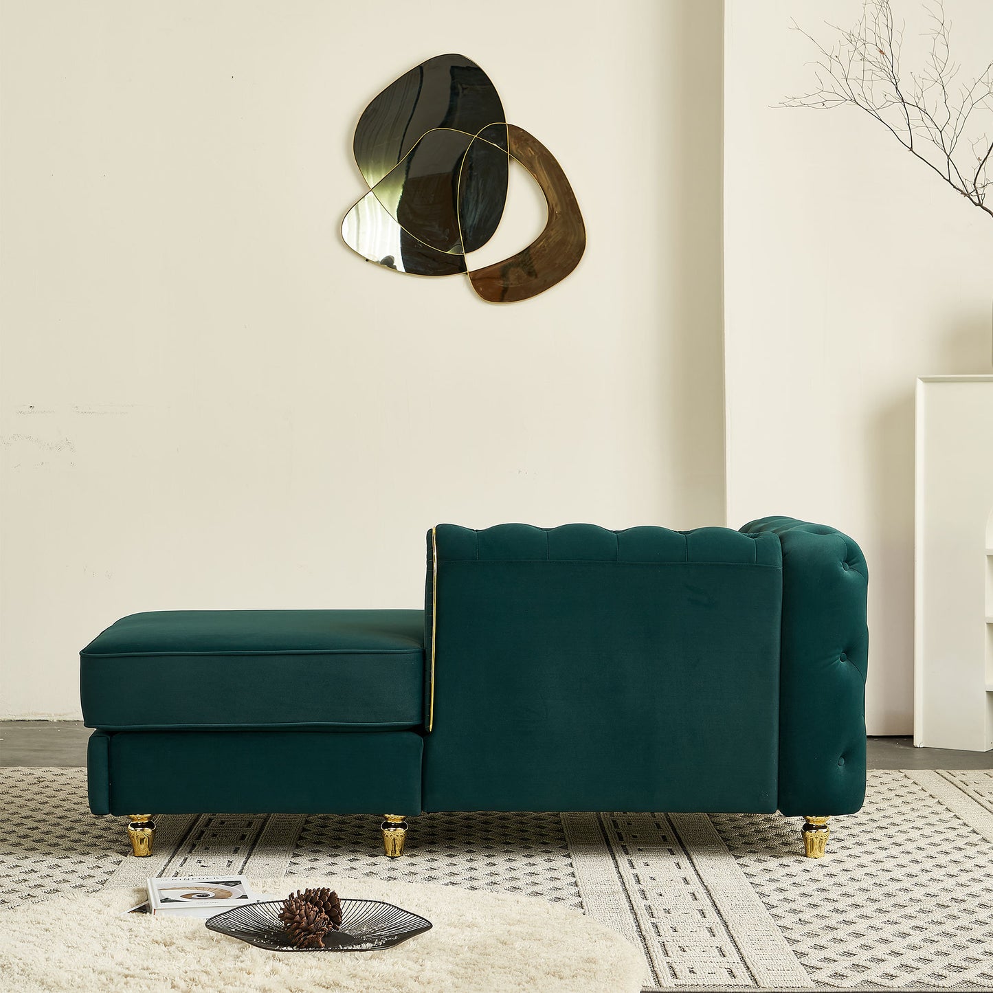 67" W Velvet Chaise Lounge - Green - detail view 7