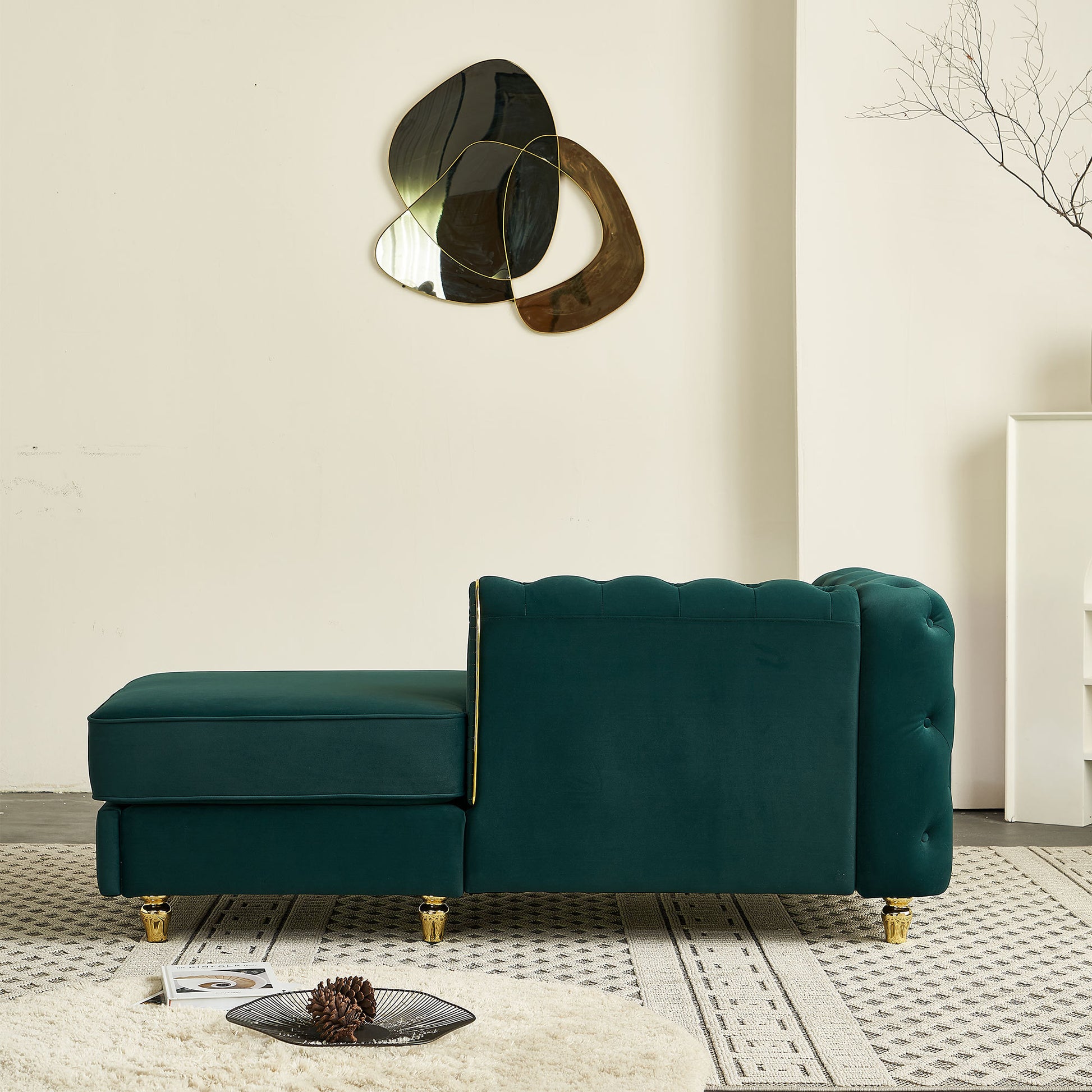 67" W Velvet Chaise Lounge - Green - detail view 7