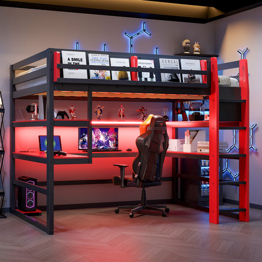 Full Size Wood Loft Bed with Desk - Red - primary color shot