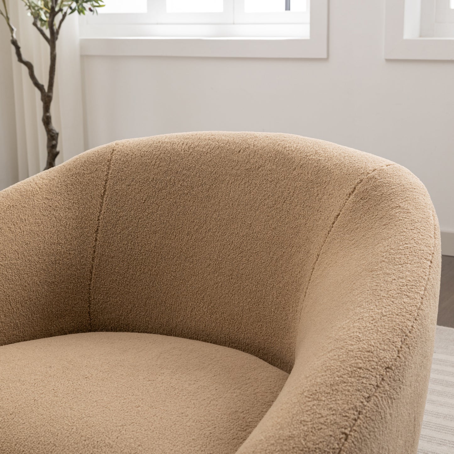 Luzern Modern Upholstered Accent Chair, 360° Swivel, Camel