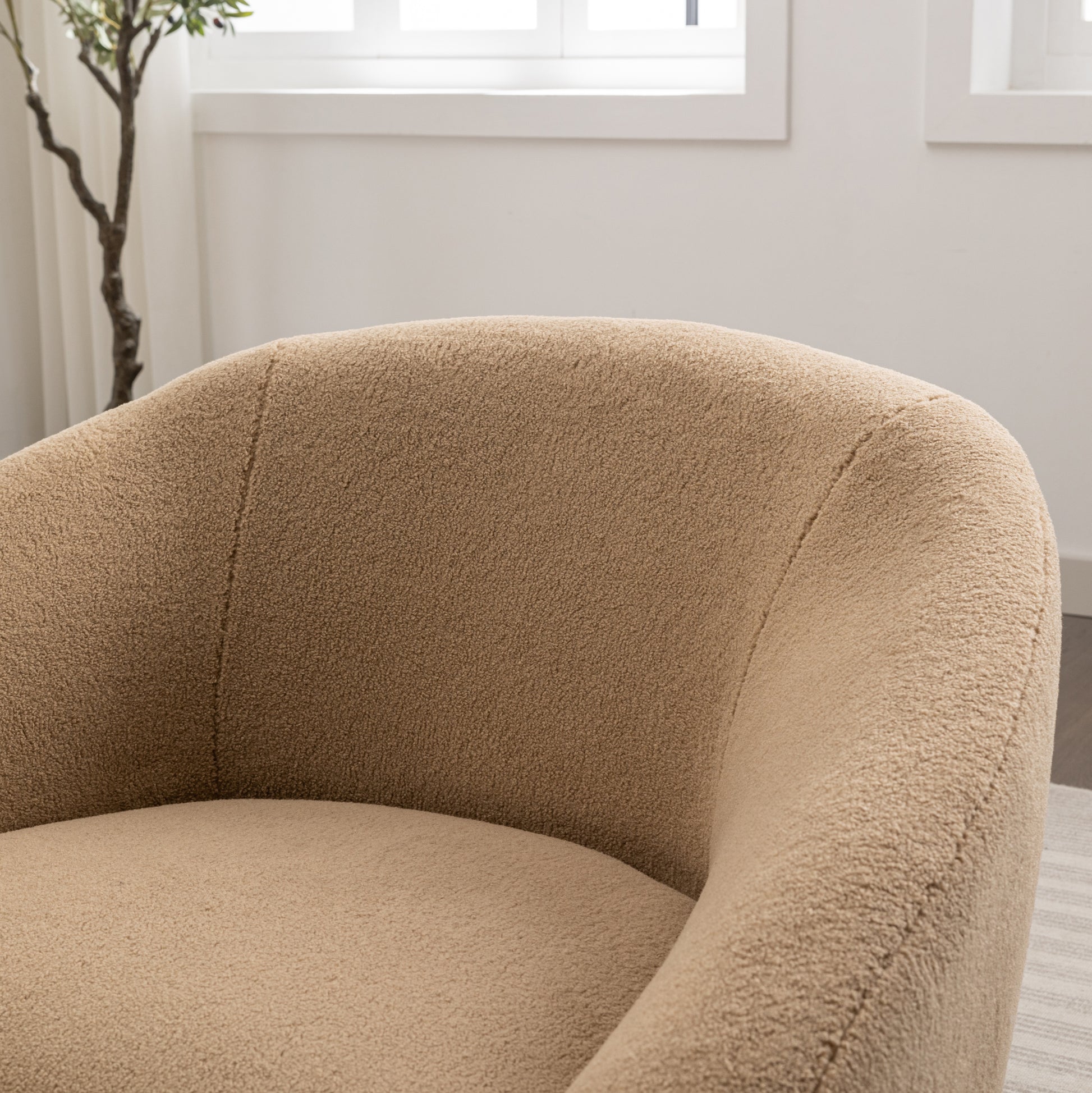 Luzern Modern Upholstered Accent Chair, 360° Swivel, Camel