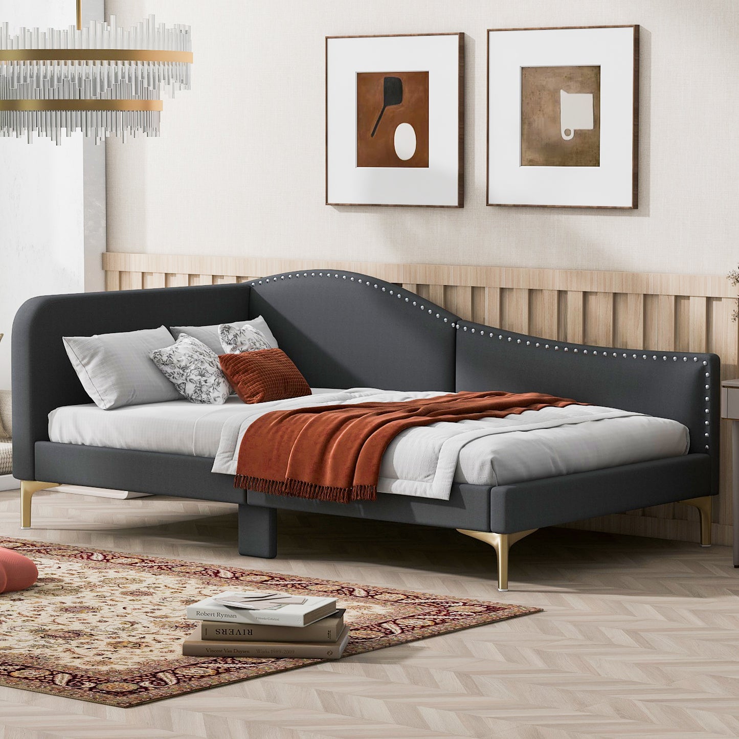 Ori Twin Size Upholstered Daybed with Headboard and Armrest