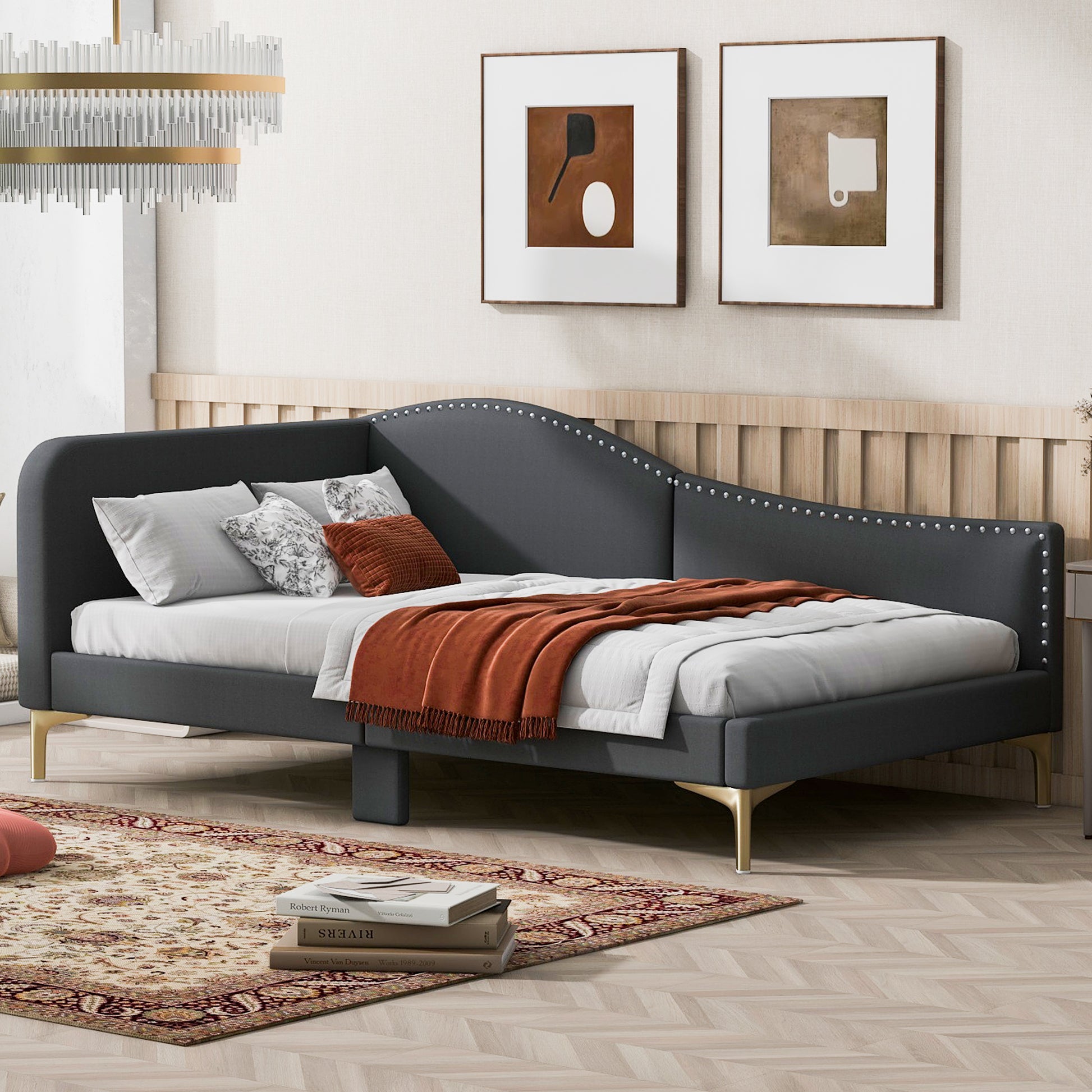 Ori Twin Size Upholstered Daybed with Headboard and Armrest