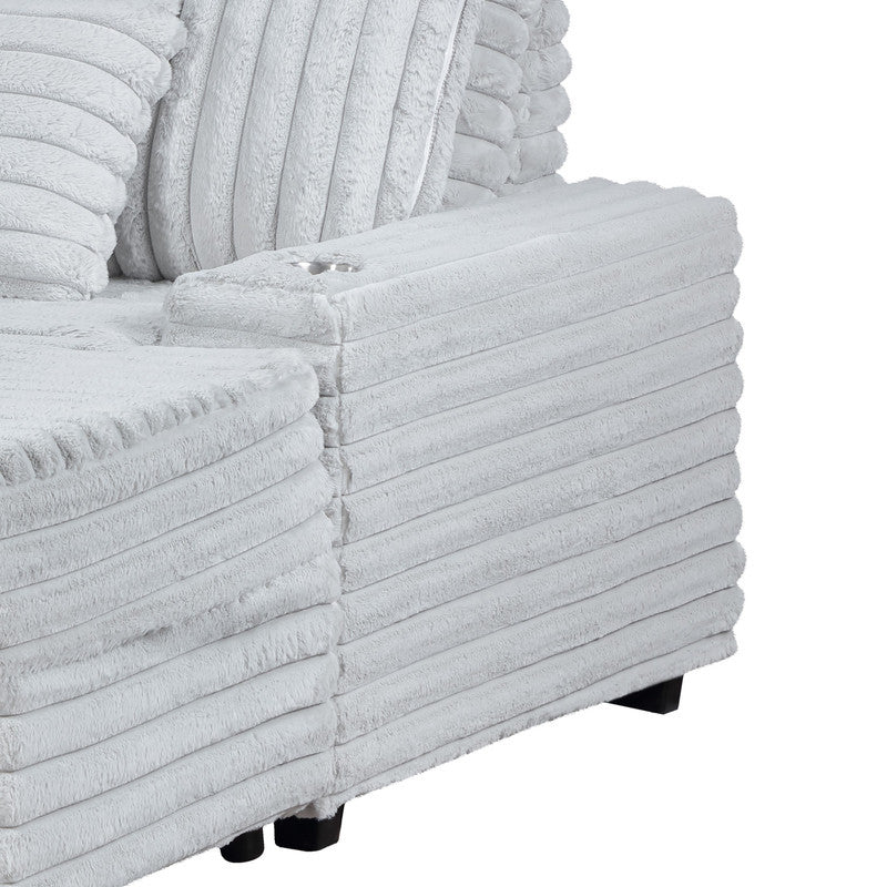 Melodia 67'w Light Gray Corduroy Oversized Sofa Chaise Lounge Chair with Cupholders & USB Charging Port - detail view 4
