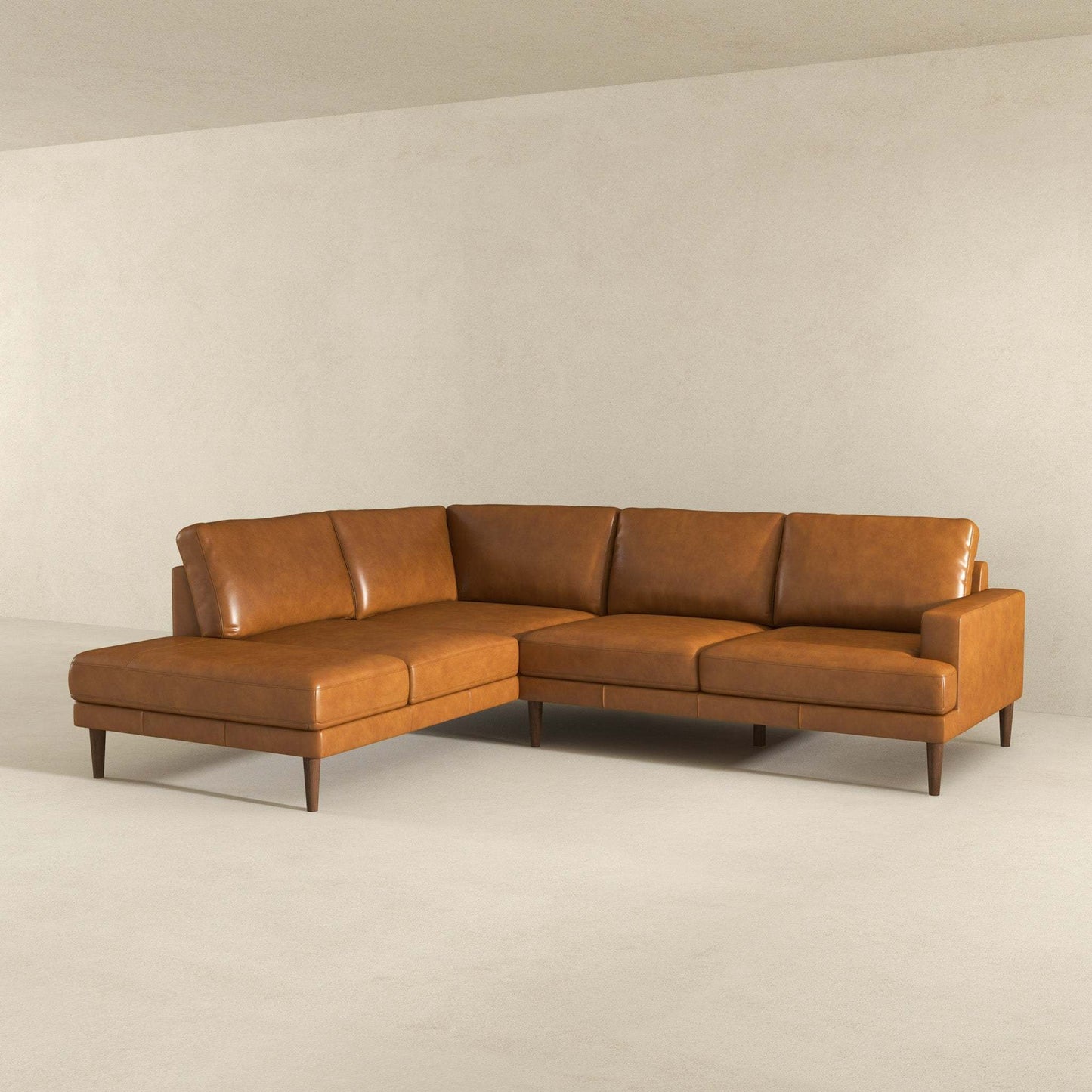 Corbin Left-Facing Tan Leather Sectional Sofa - detail view 7