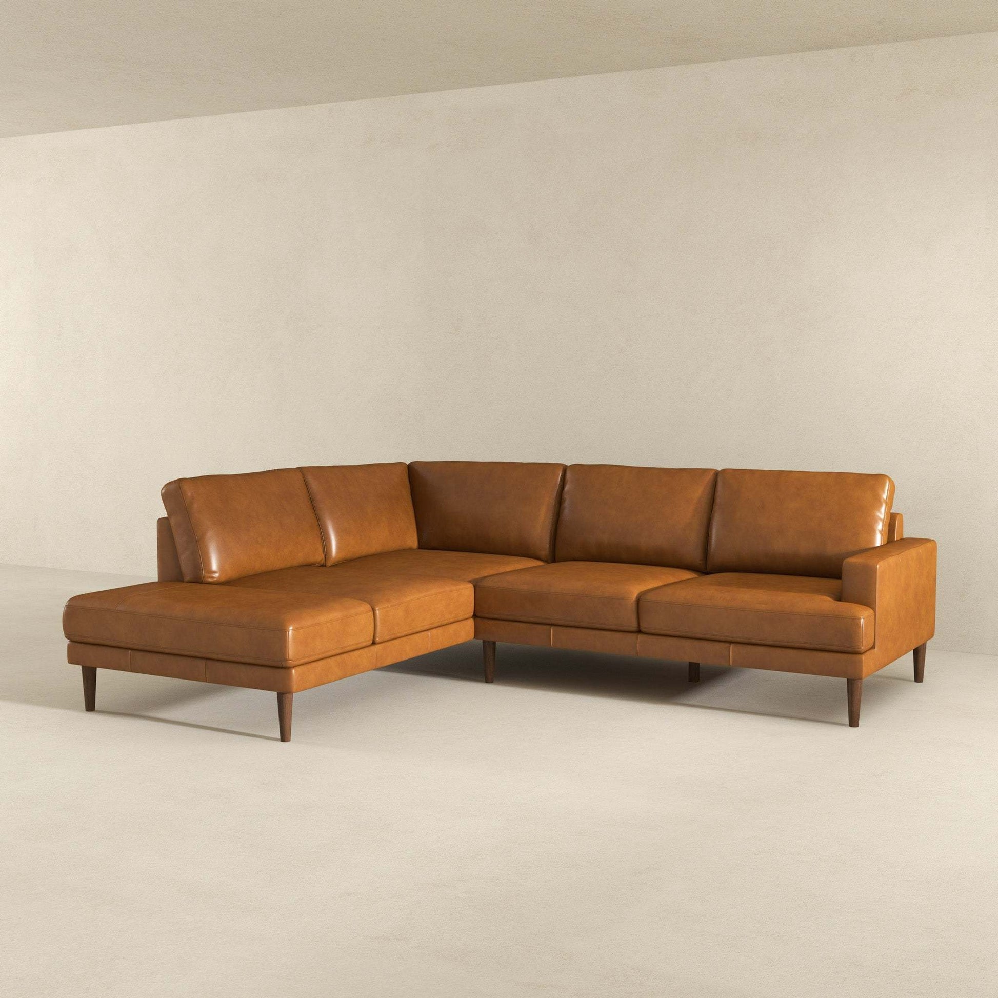 Corbin Left-Facing Tan Leather Sectional Sofa - detail view 7