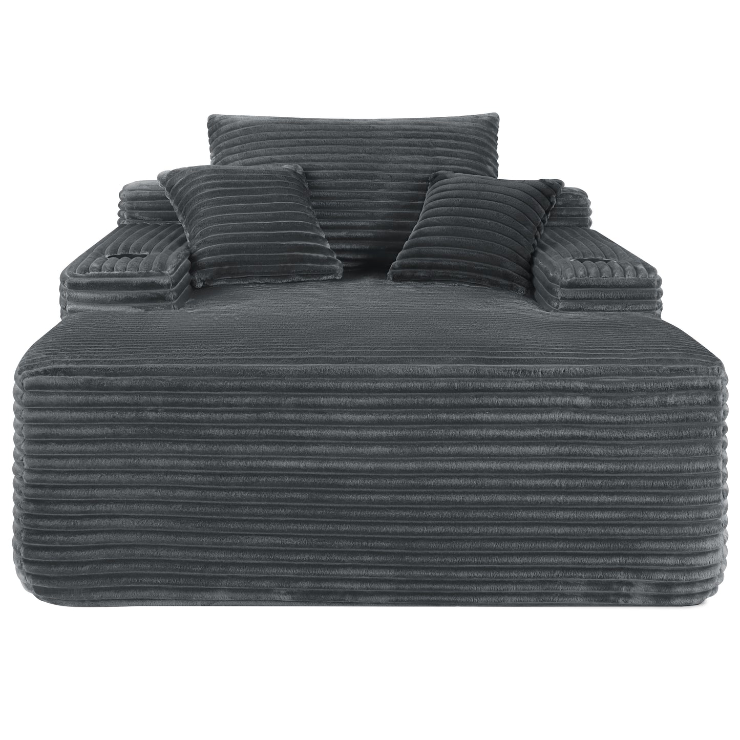 NEW Convertible Chaise Lounge Chair Plush with Wide Armrest & Throw Pillows - Grey - detail view 7