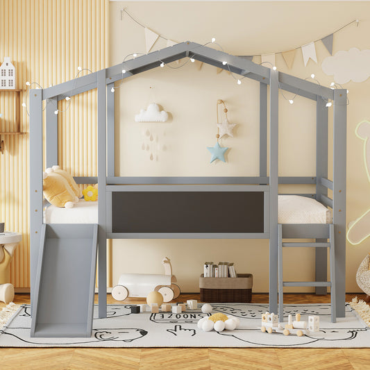 Twin Size Loft Bed with Ladder and Slide - Gray - detail view 2