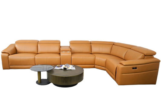 6-Piece Modular Leather Sofa with 2 Cup Holders,Comfortable Sectional Sofa Set for Living Room,Brown - primary color shot