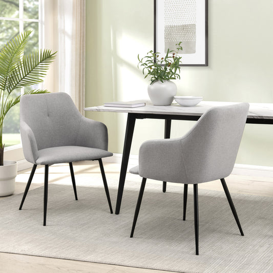 Contemporary Upholstered Woven-Fabric Dining Chairs – Fog Grey