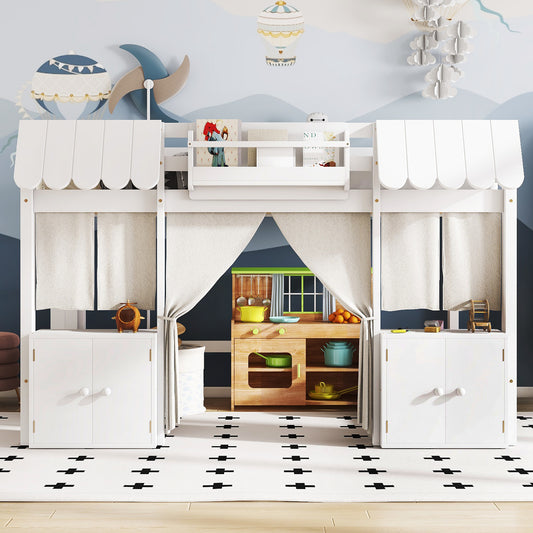 Full Loft Bed with Built-in Bookshelf - White - detail view 2
