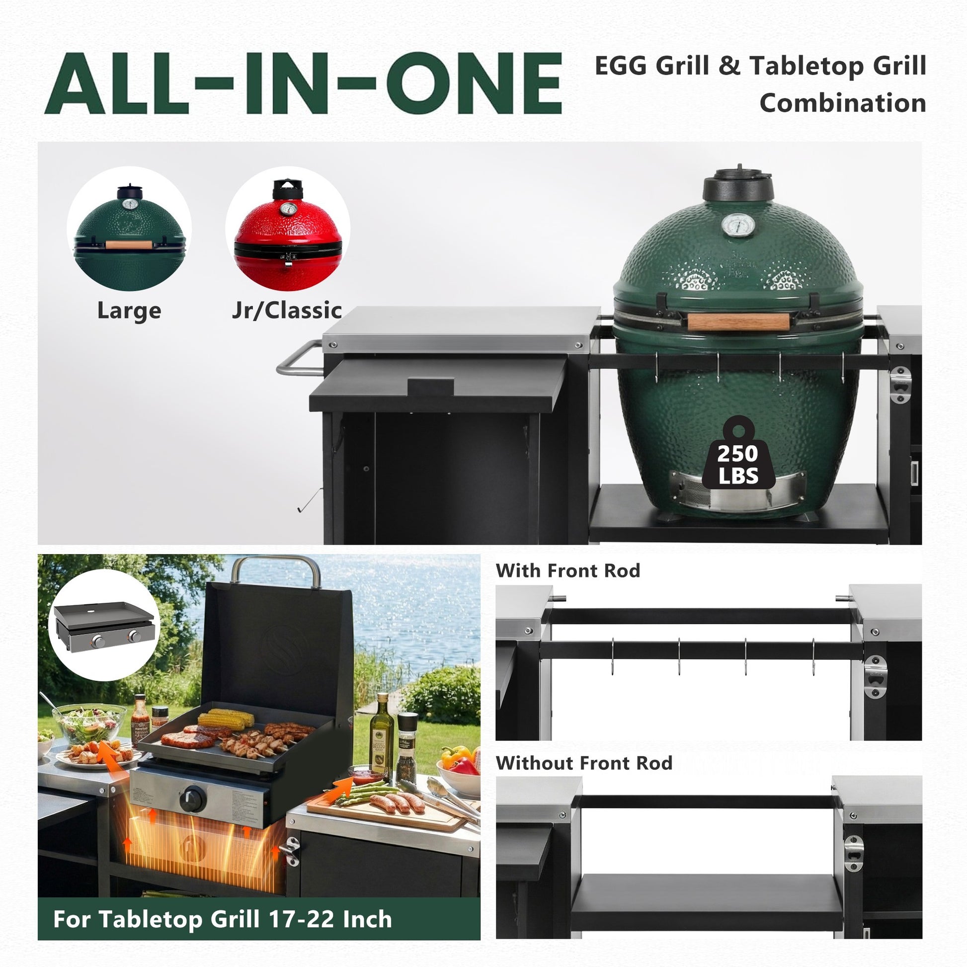 K&k 72.4' Large Grill Table for Large Big Green Egg - Black - detail view 8