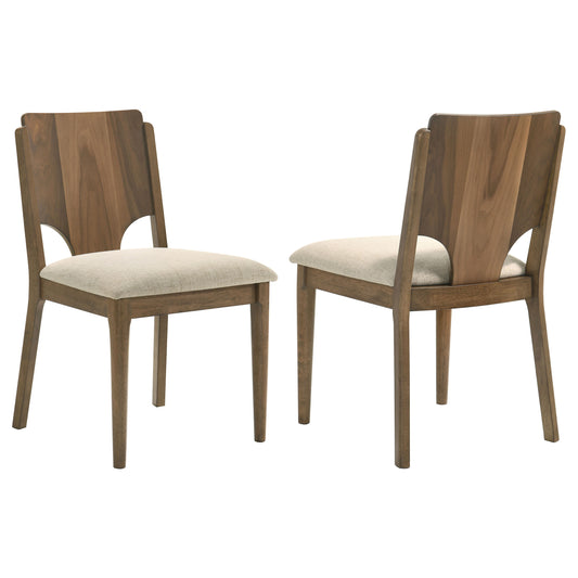 Graham Walnut Upholstered Dining Side Chair Set of 2 in Natural Beige Fabric with Walnut Finish Wood Frame