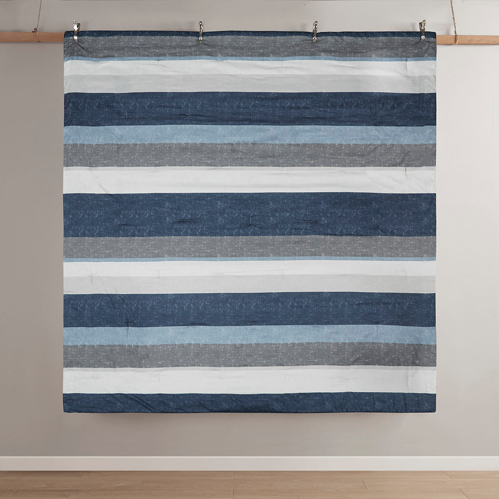 Stripe Comforter Set with Bed Sheets Blue/Grey
